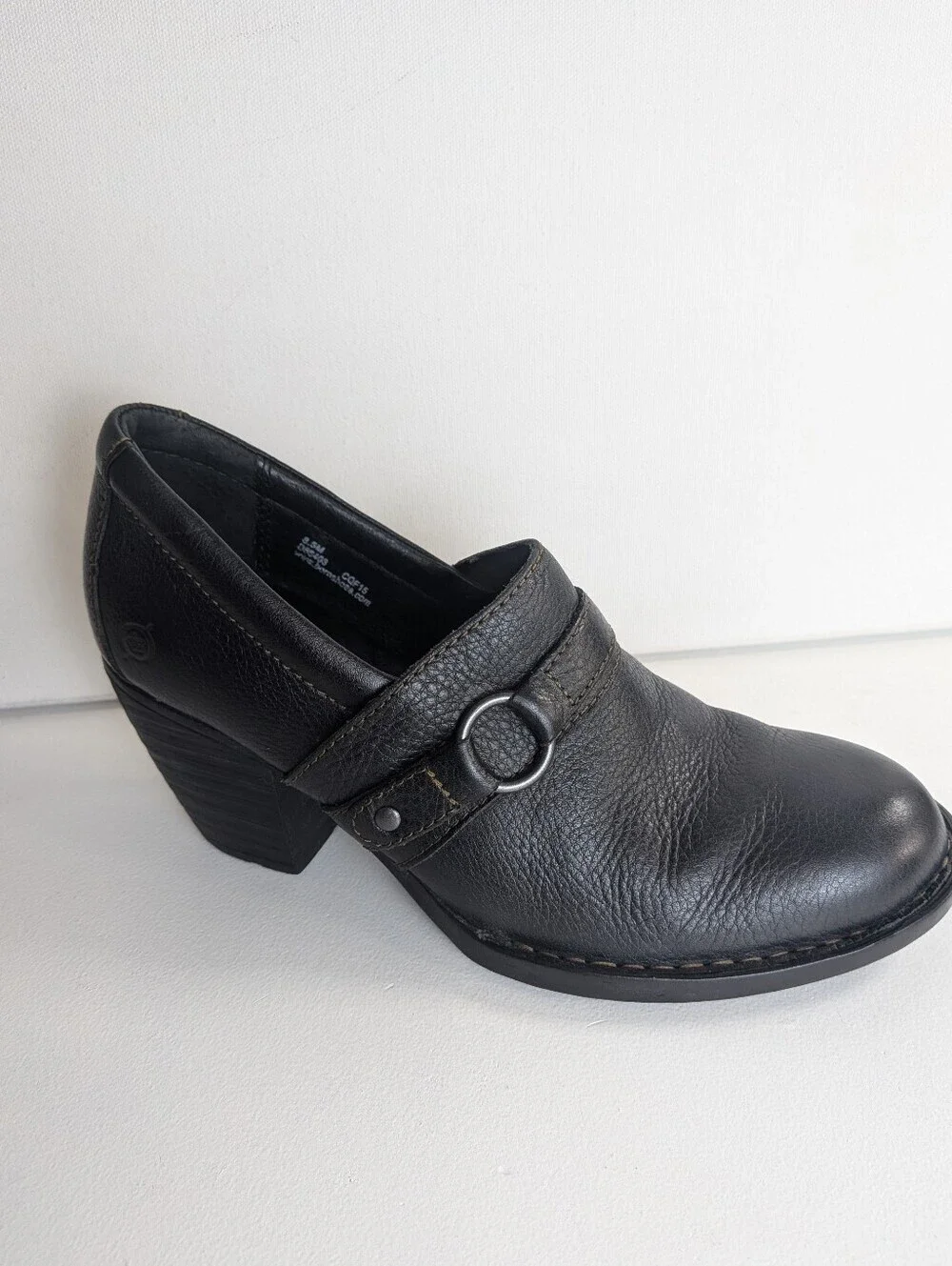Born COMFORT Ankle Booties Black Leather Block Heel Slip On Straps Women Sz 8.5M